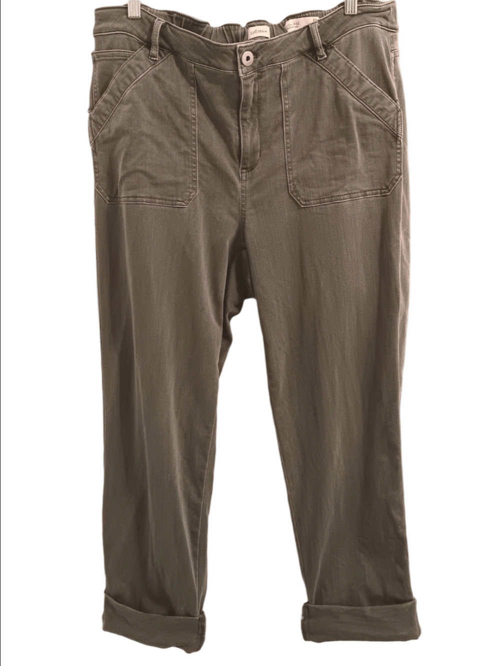 J Jill High-rise Straight Jeans Rolled Cuff Ankle, Sage Green Elaatic Back 16
